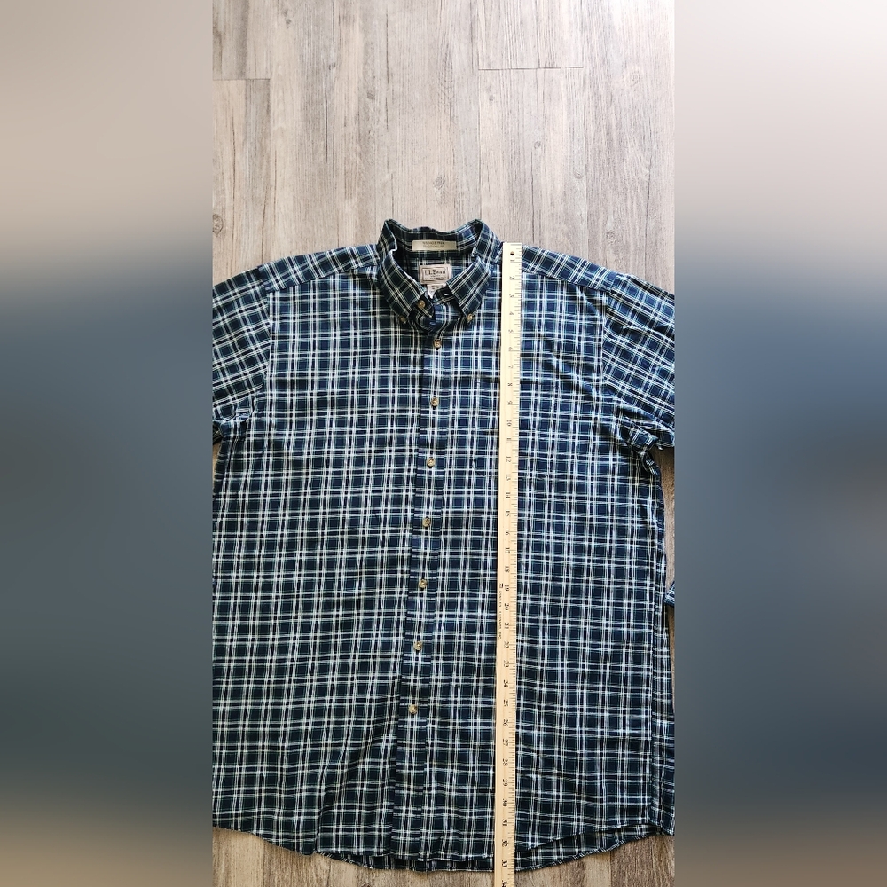LL Bean Wrinkle Free Twill Sport Mens Navy Green plaid Button Down size XL-tall - Picture 4 of 6